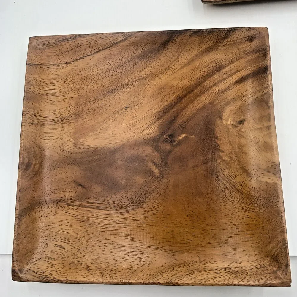 Acacia Wood MCM 10” Square Platter Charcuterie Serving Plate Tray Lot of 3  Home